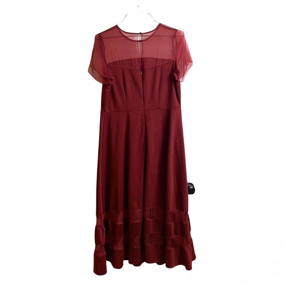 Roaman's Short Sleeve Maroon Burgandy Dress Size‎ 14w Organza Trim